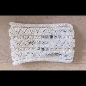 Free People cream crochet headband with rhinestones